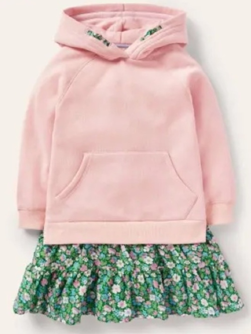 MINI BODEN Cozy Hooded Sweatshirt Dress Floral skirt